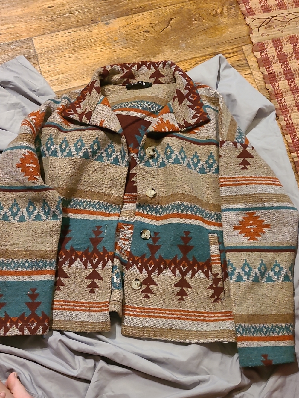 Southwestern-Print Women's Button Front Jacket in Teal & Rust